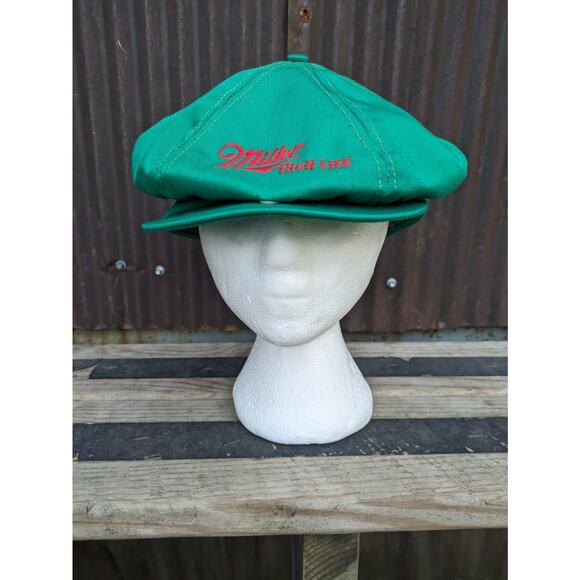 Vintage Miller High Life Cap Kelly Green Beer Advertising Beret Golf USA 70s - Picture 1 of 7